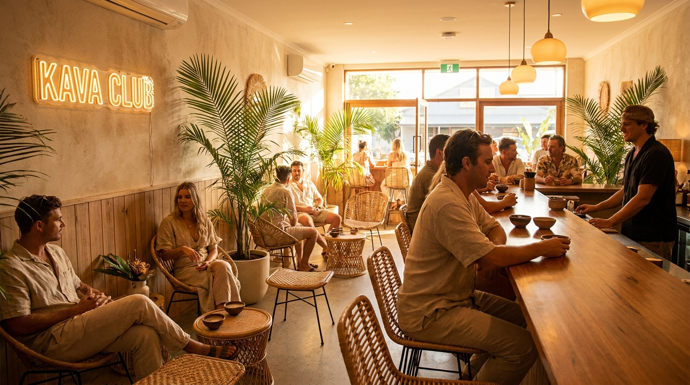 Interior of a trendy tropical kava bar